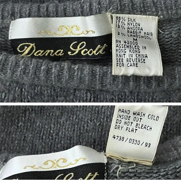 Vintage 80s 90s Sequins Beaded Grey Sweater. S/M. Silk Blend Retro Embellished - Picture 7 of 8